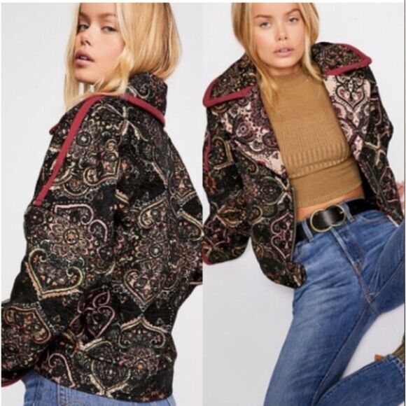 Free People Jackets & Blazers - Free People Tapestry Labyrinth Patterned Moto Jacket Women's S